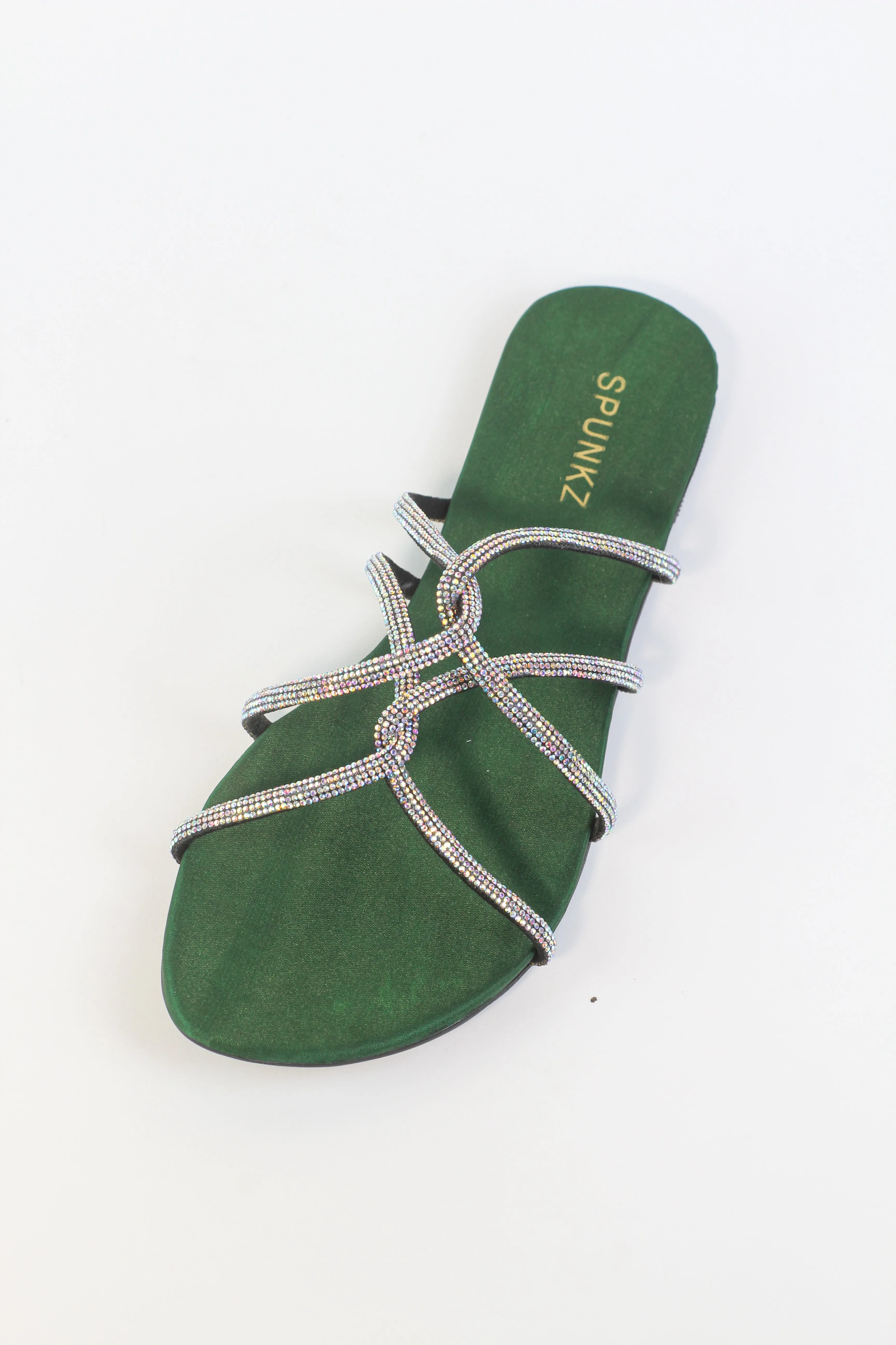 Spunkz Tula Green Glitter Shiny Flat Slippers