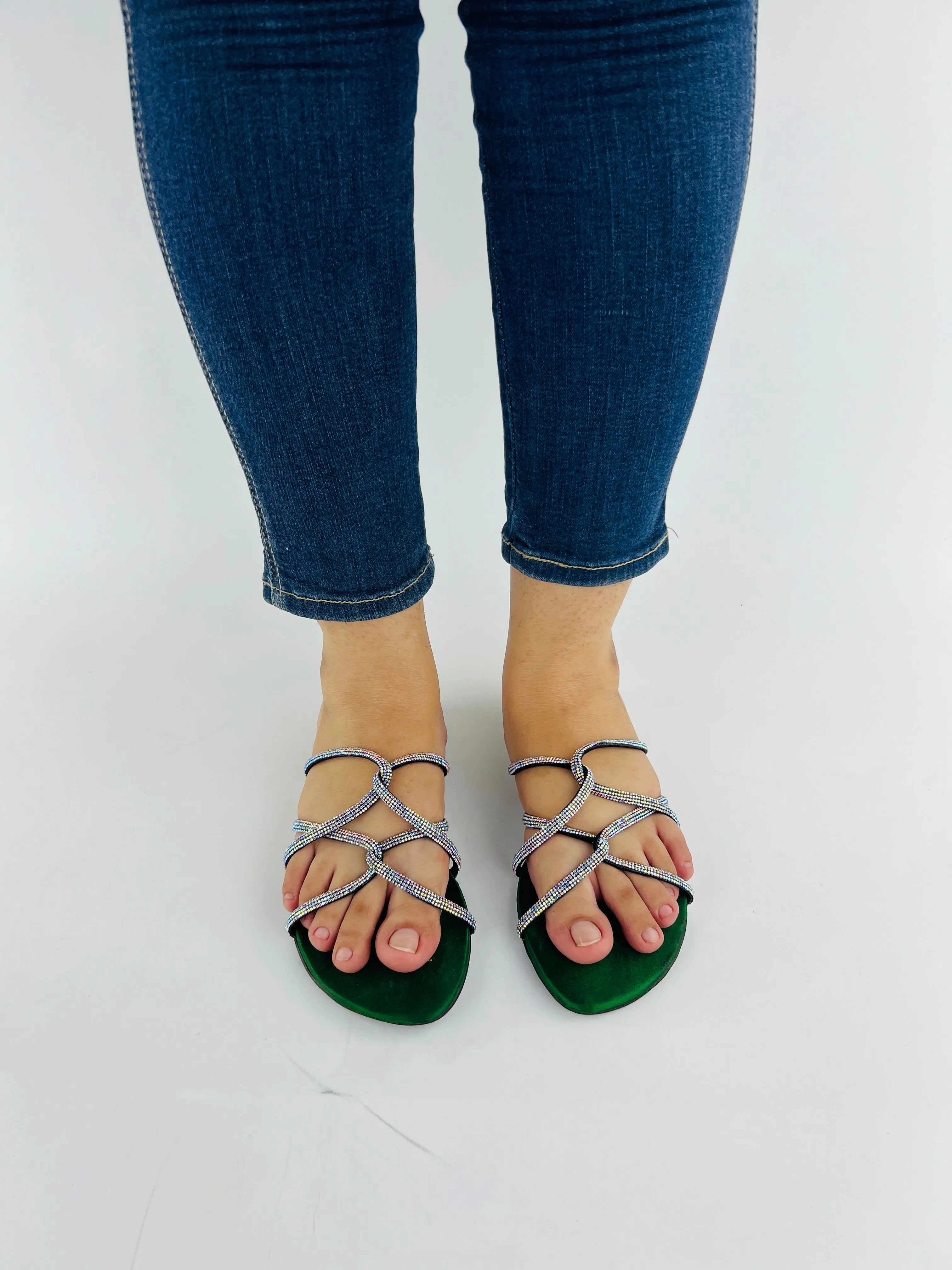 Spunkz Tula Green Glitter Shiny Flat Slippers