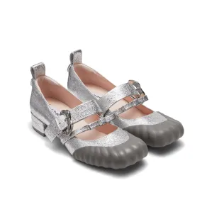 Square-toe Ballet Shoes in Silver