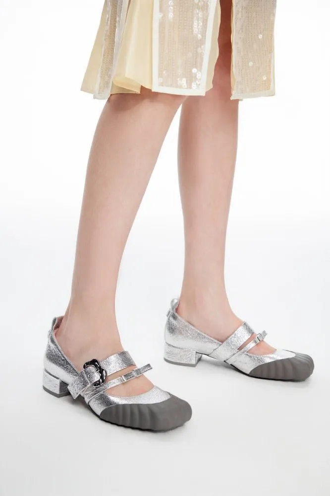 Square-toe Ballet Shoes in Silver