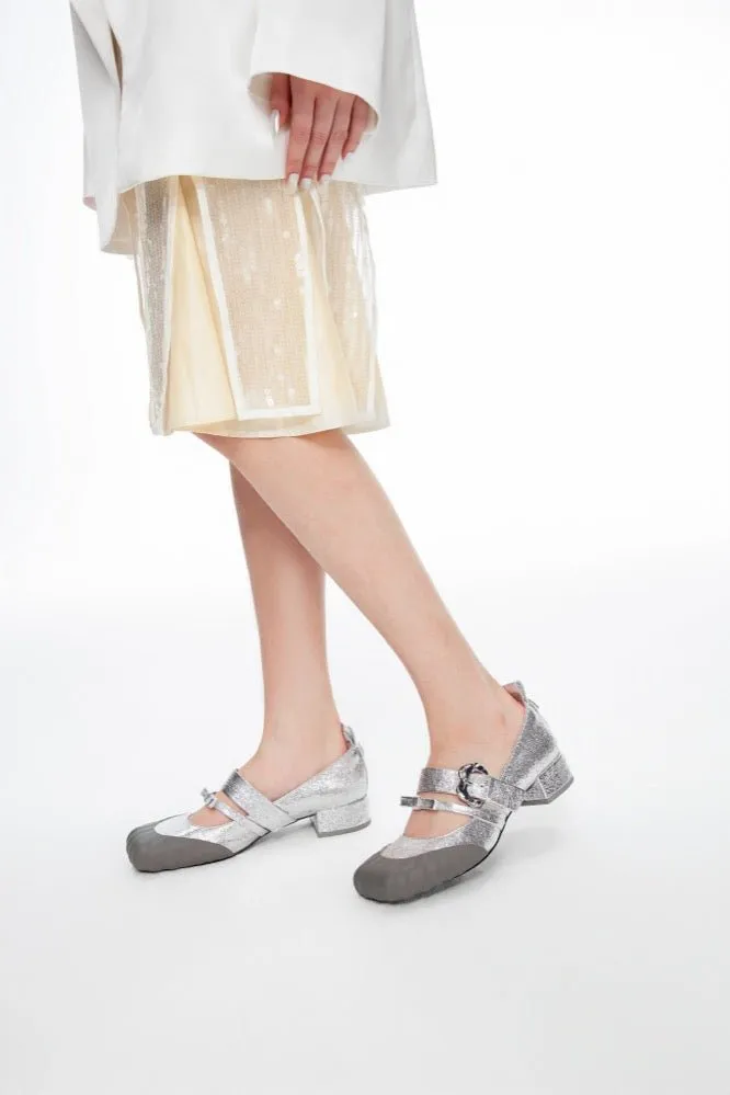 Square-toe Ballet Shoes in Silver