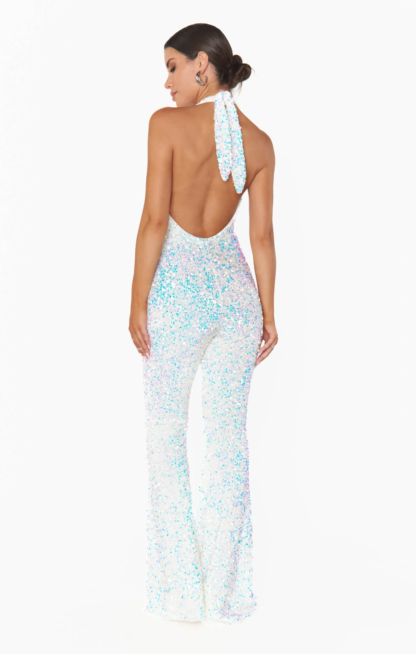 Studio Halter Jumpsuit ~ White Sparkle Sequin