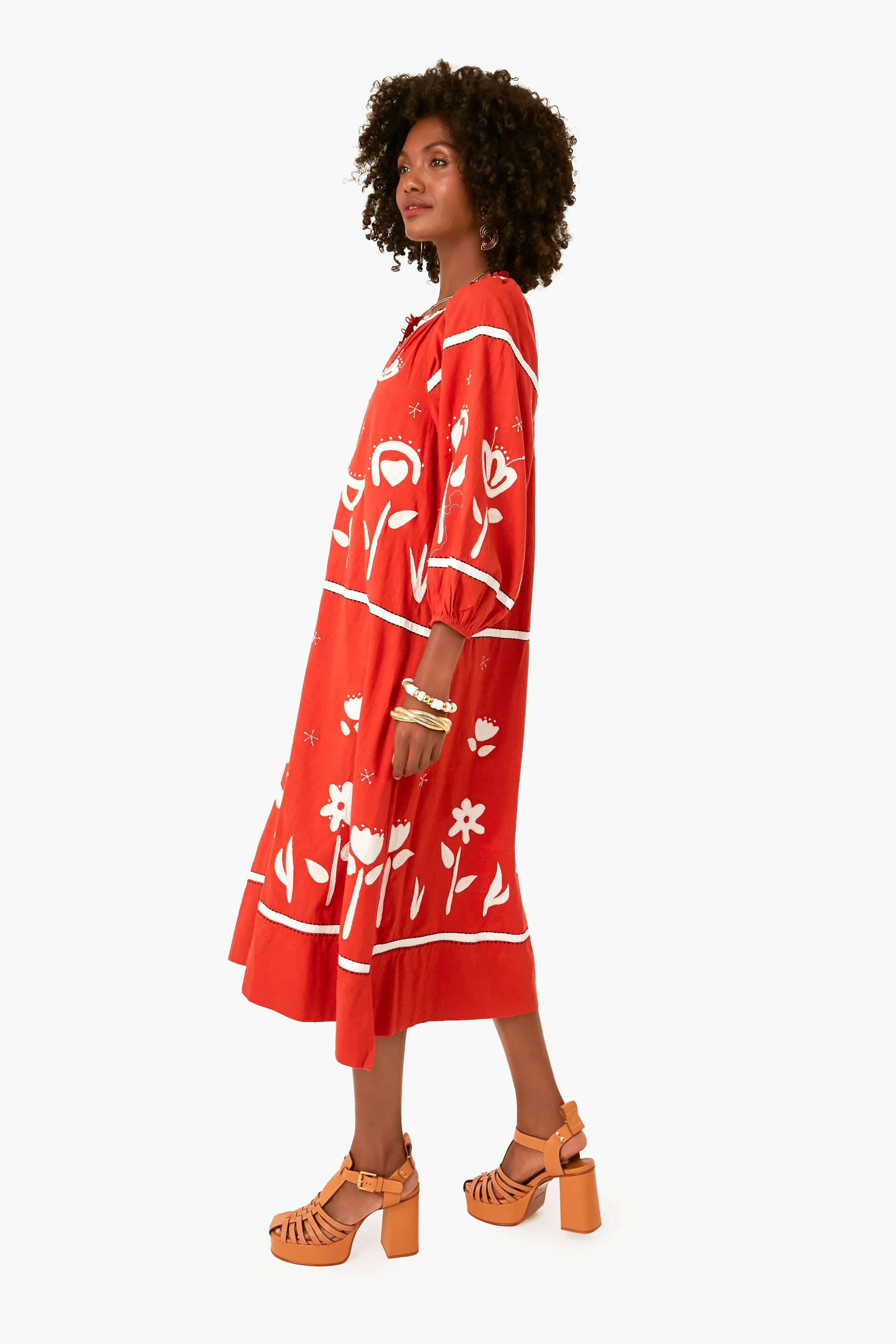 Tabasco Blouson Dress with Long Stem Floral Applique