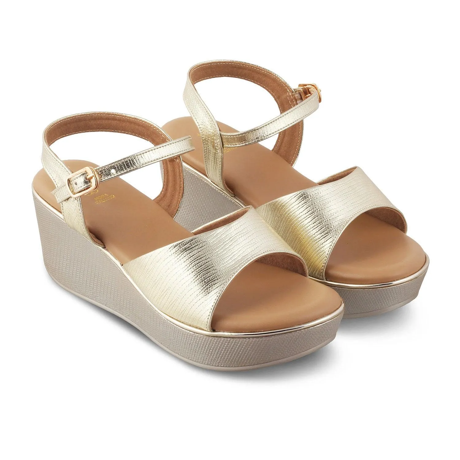 The Bannes Gold Women's Dress Wedge Sandals Tresmode