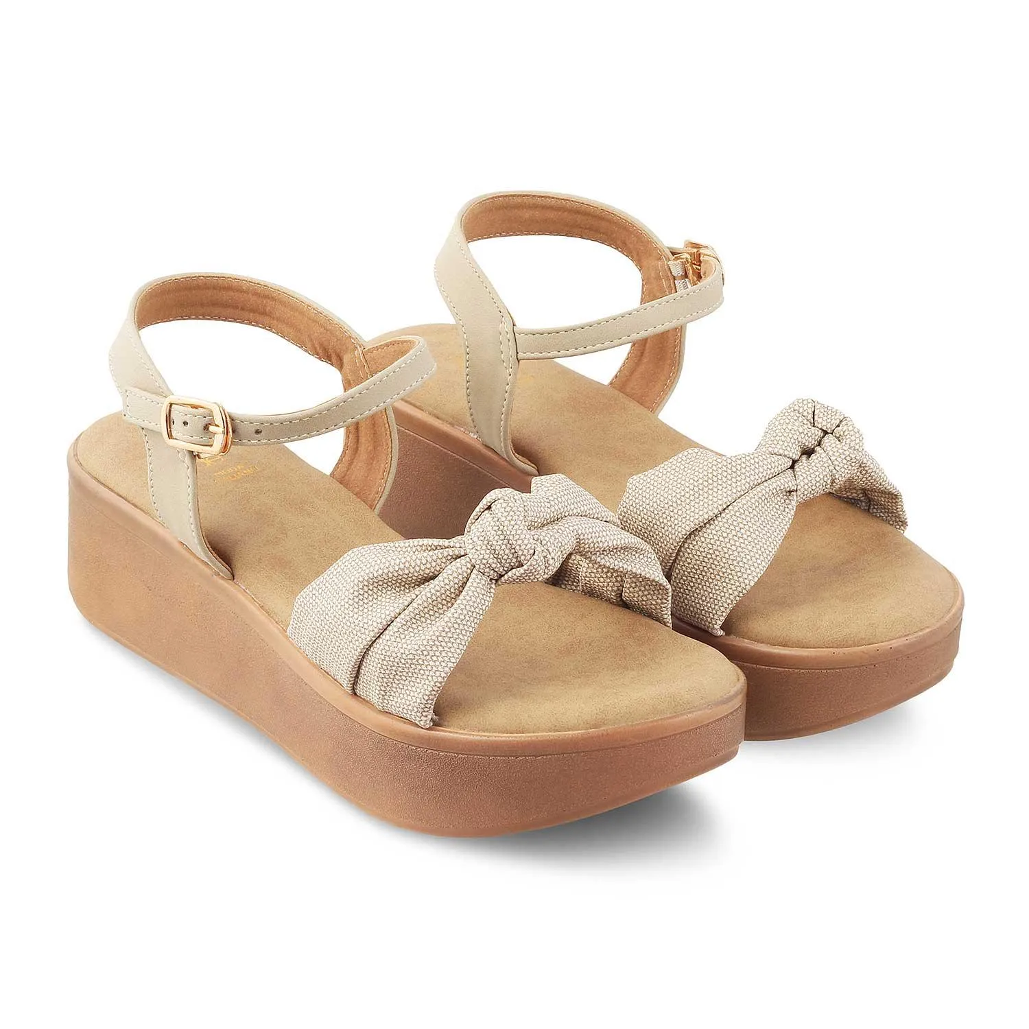 The Brera Beige Women's Platform Wedge Sandals Tresmode