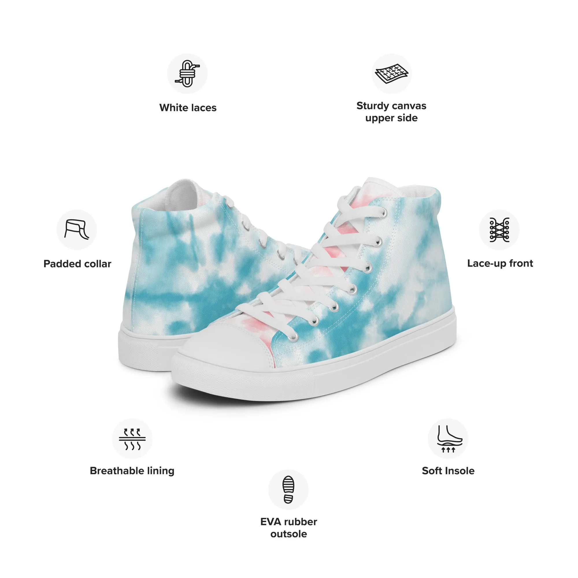 Tie Dyed Trans Pride High Top Trainers (female sizes)