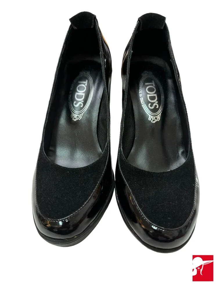 Tod's patent and suede round toe platform pumps NEW size 35