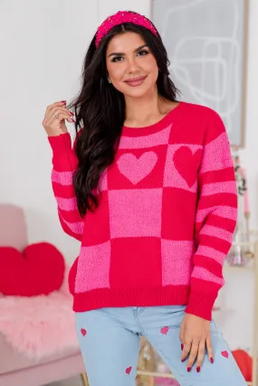 Together Forever Pink And Red Fuzzy Heart Sweater FINAL SALE