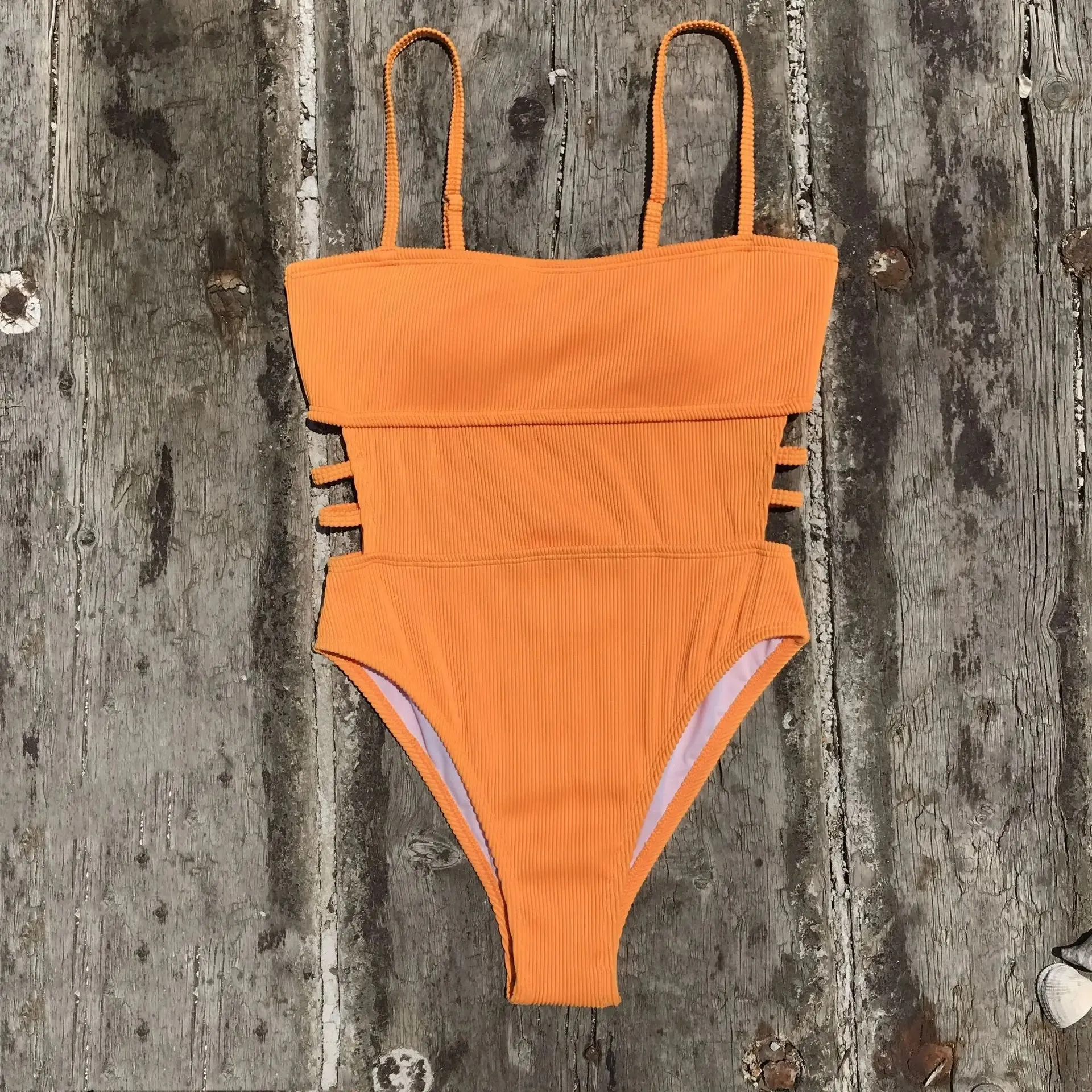 Trendy Ribbed Cut-Out Monokini for Beach & Pool