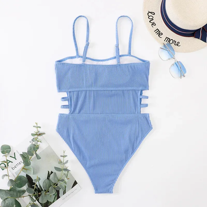 Trendy Ribbed Cut-Out Monokini for Beach & Pool