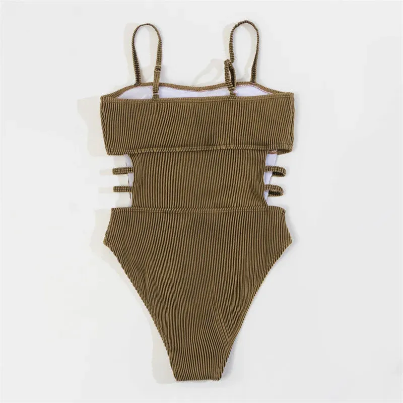 Trendy Ribbed Cut-Out Monokini for Beach & Pool