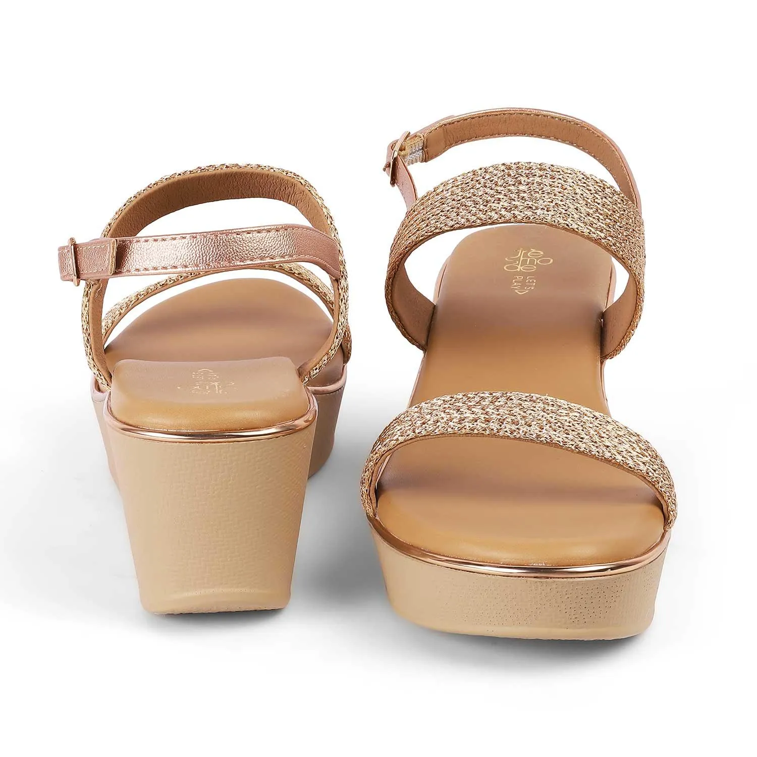 Tresmode Adola Champagne Women's Dress Wedge Sandals