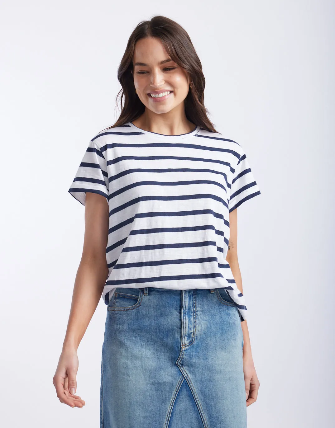 Turn Back T-Shirt - White/Navy Stripe