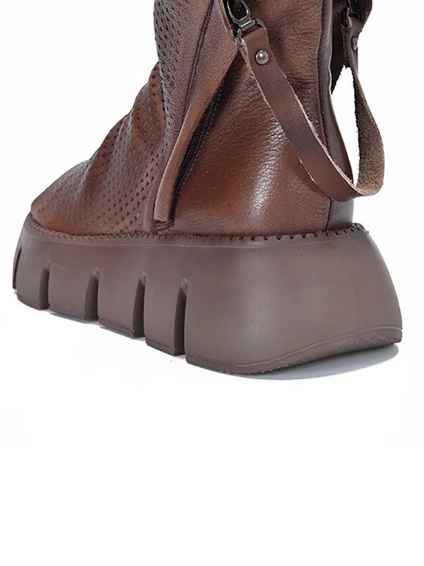 Urban Black Brown Zipper Hollow Platform Shoes