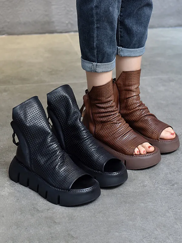 Urban Black Brown Zipper Hollow Platform Shoes