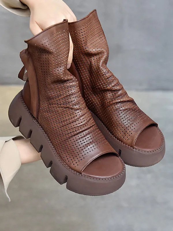 Urban Black Brown Zipper Hollow Platform Shoes