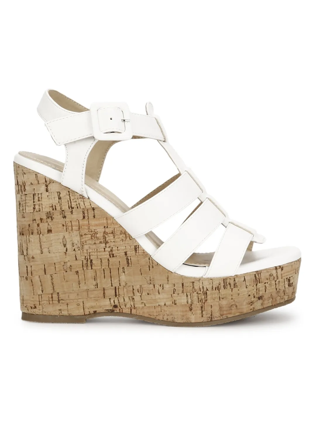 White Pu Strapped Wedges