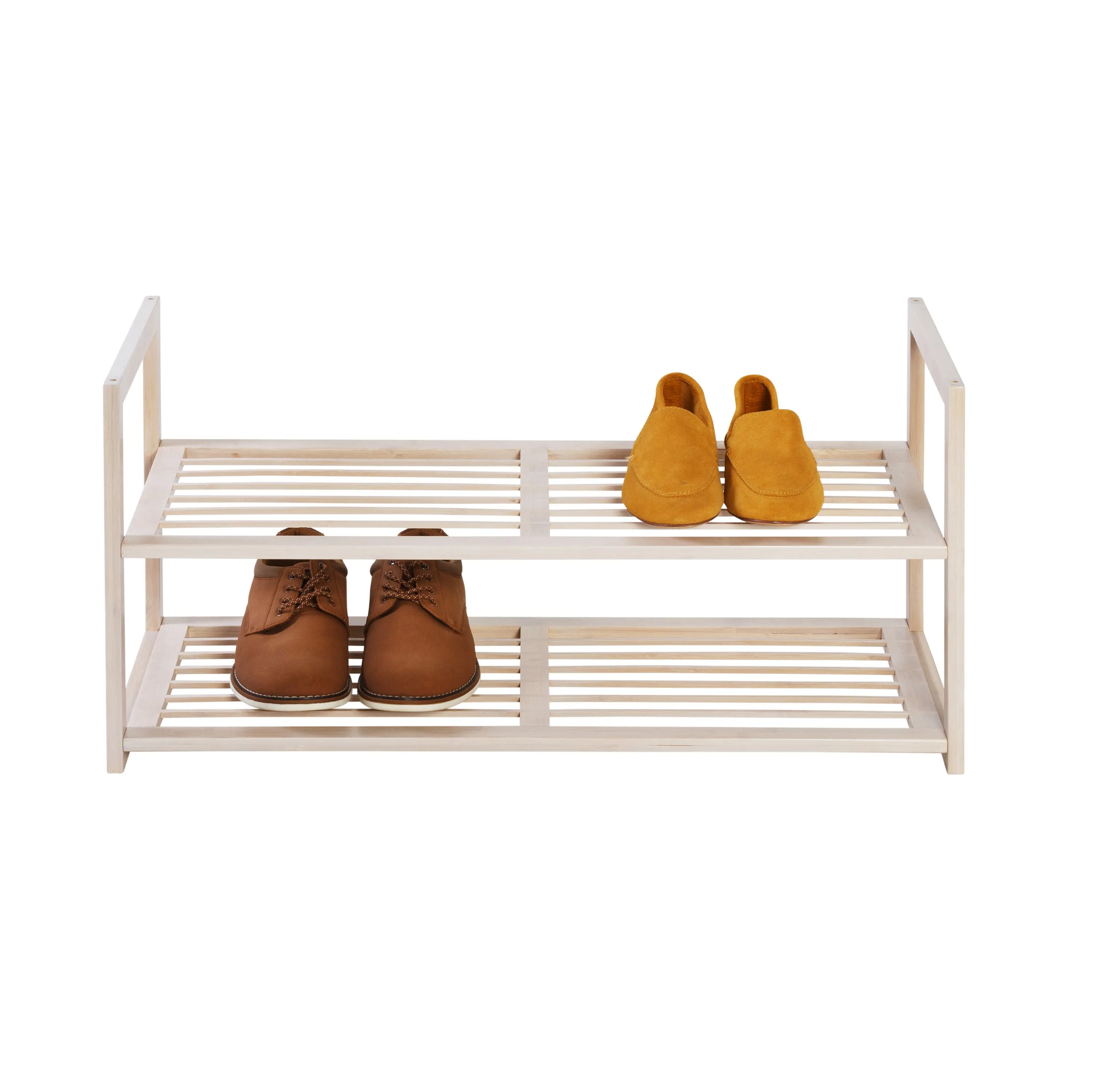 White Wash 2-Tier Stackable Bamboo Shoe Rack