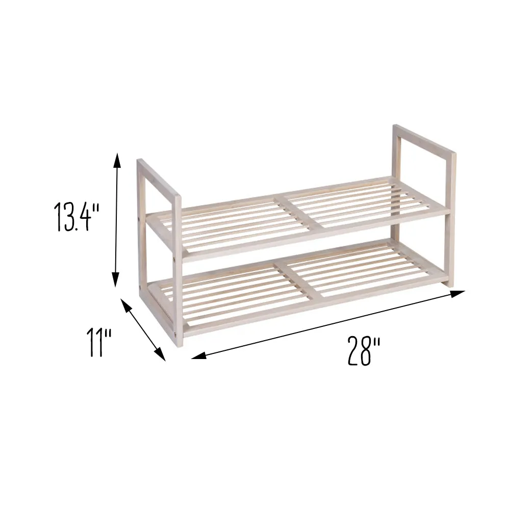 White Wash 2-Tier Stackable Bamboo Shoe Rack