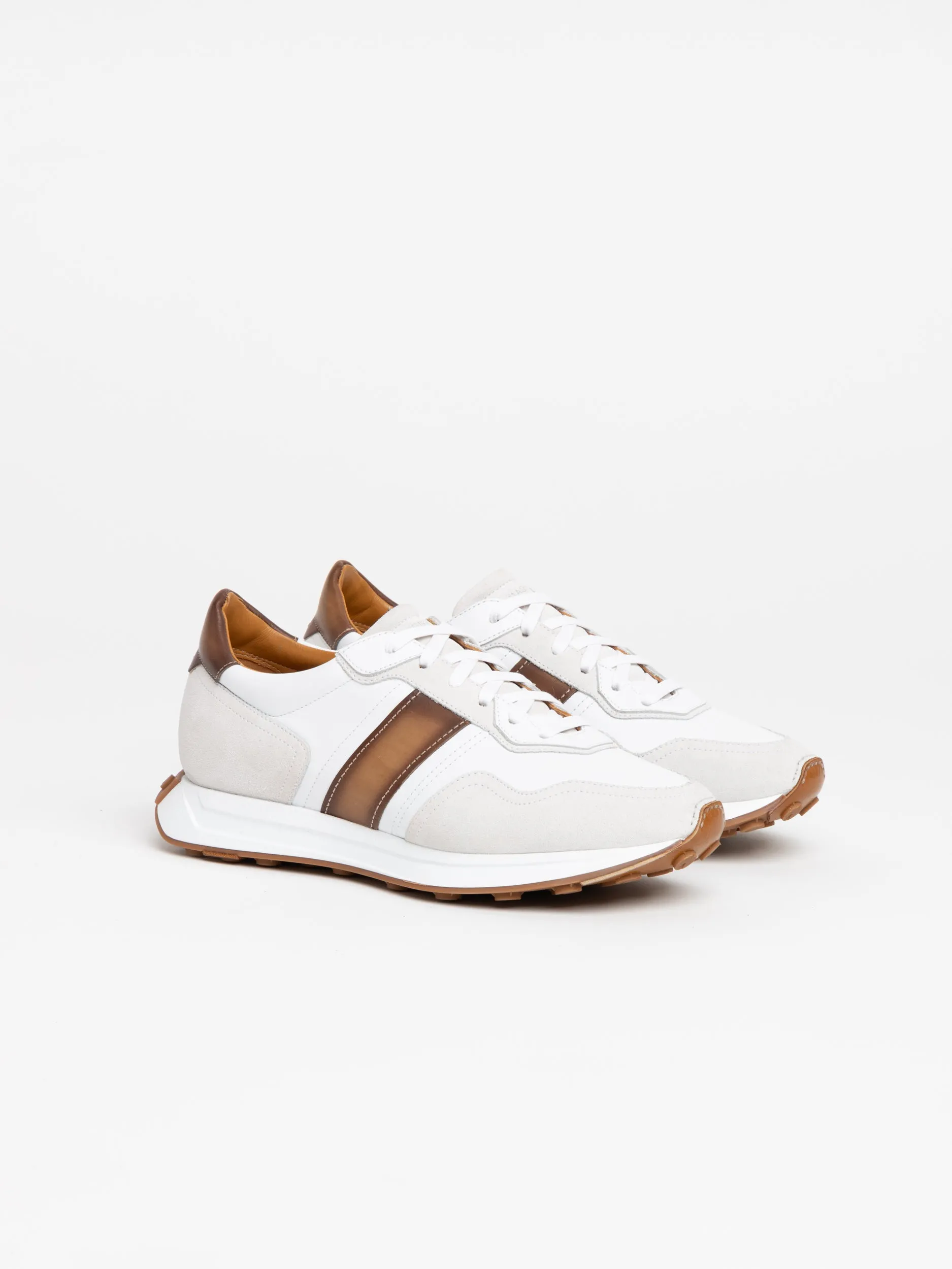 White/Brown Leather Romero Sneakers