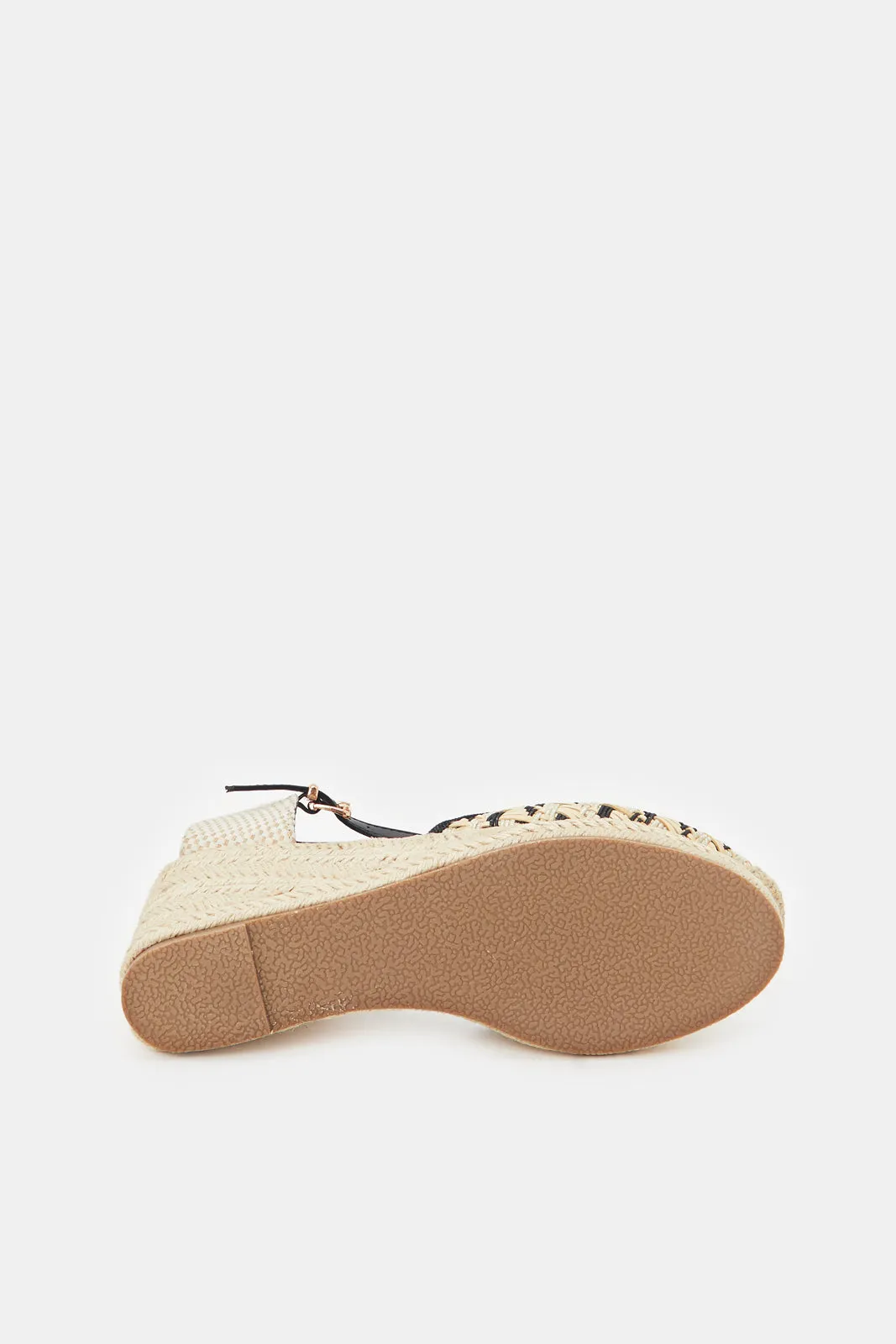 Women Beige And Black Espadrille Wedge