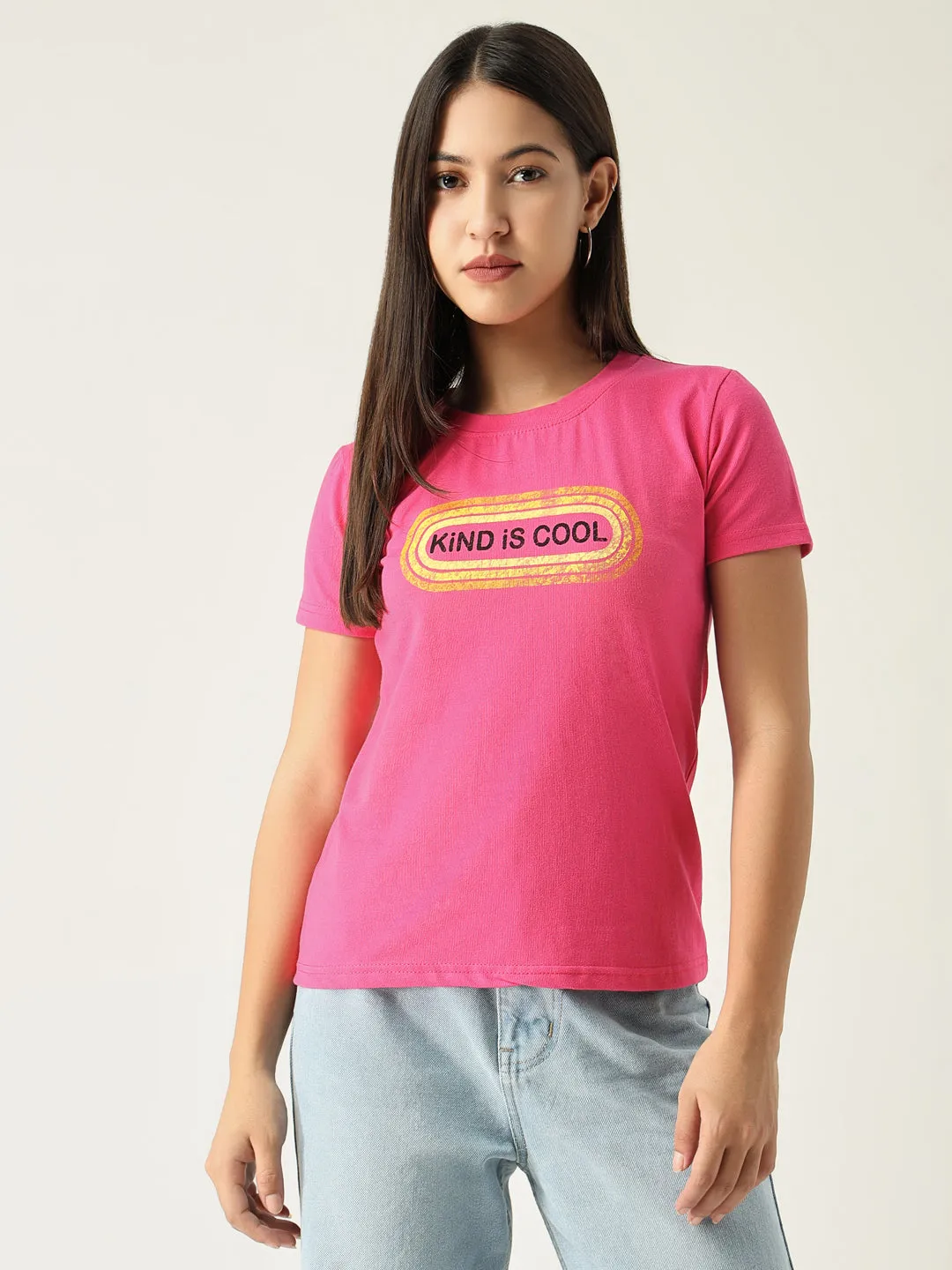 Women Graphic Pink T Shirt