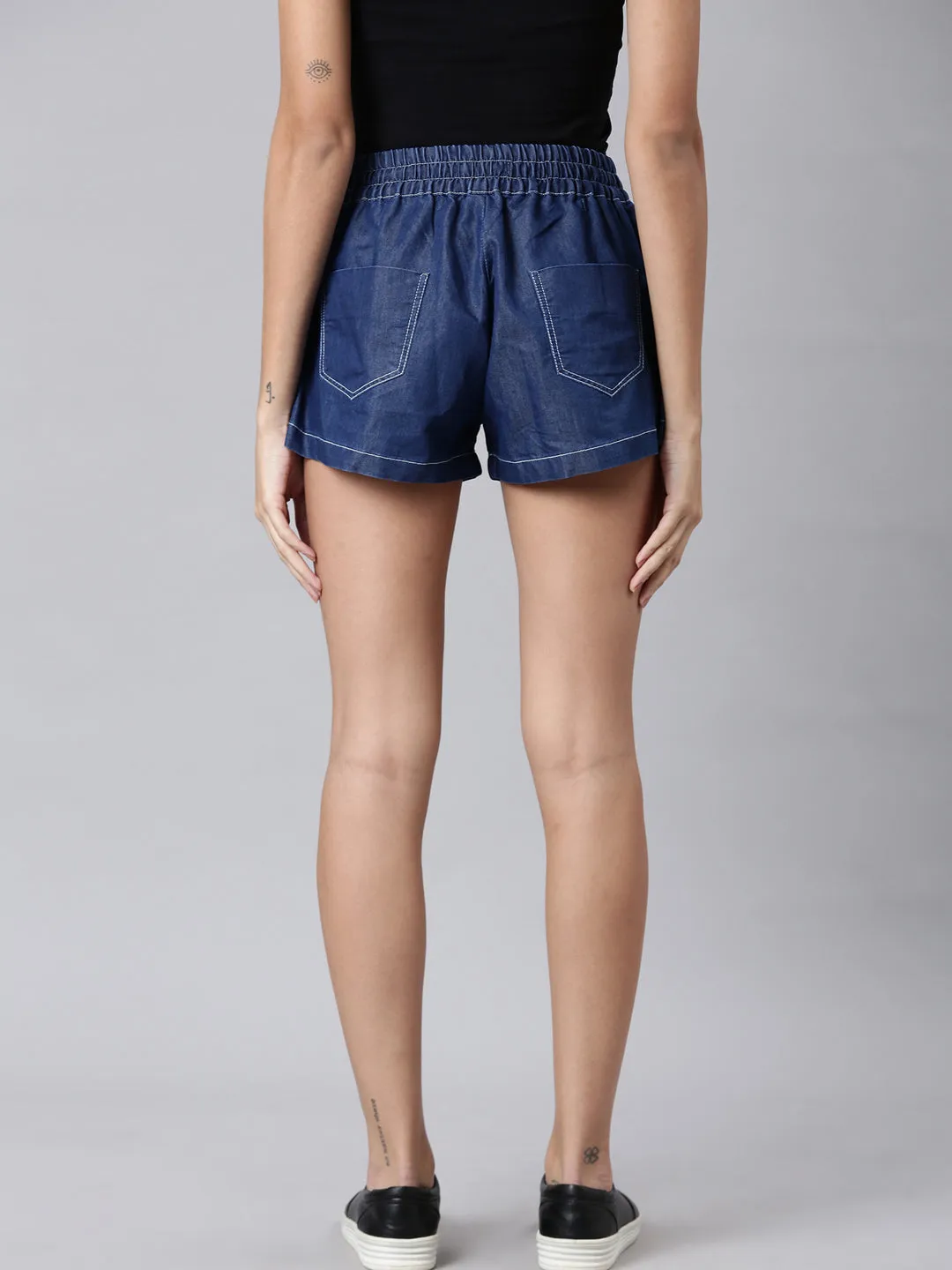 Women Navy Blue Solid Shorts