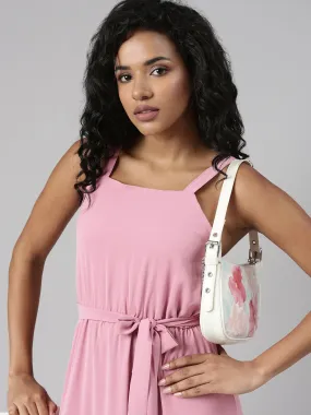 Women Pink Solid Fit and Flare Dress