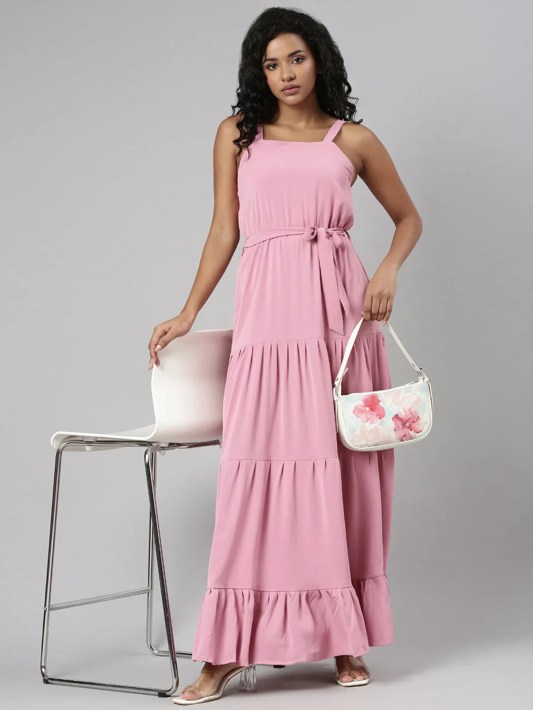 Women Pink Solid Fit and Flare Dress