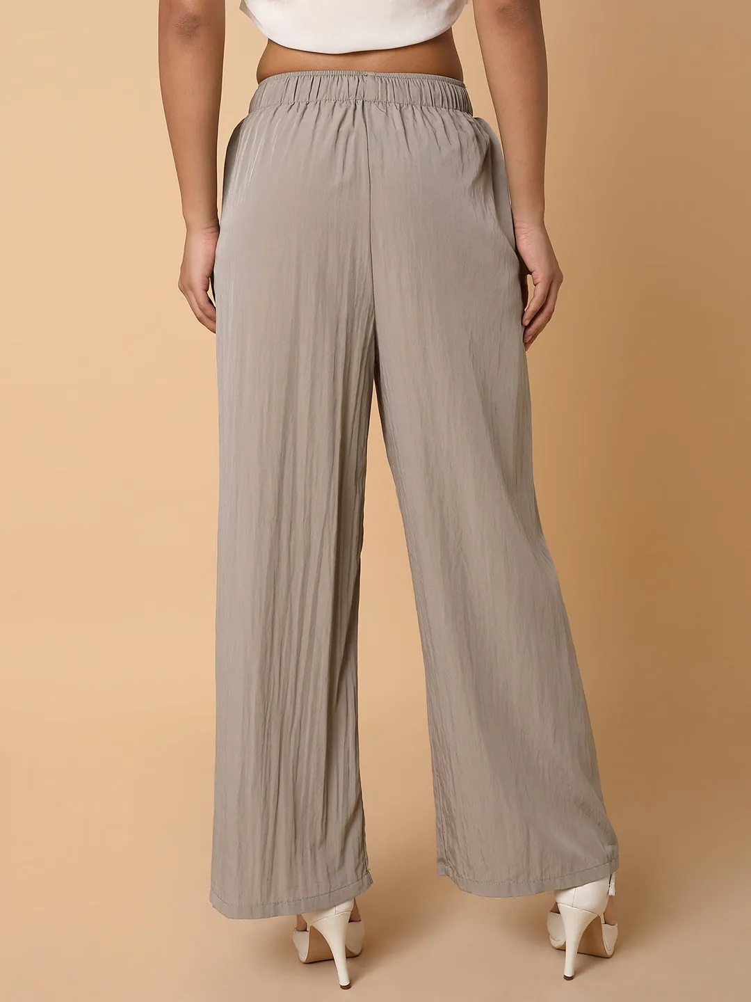 Women Solid Beige Straight Trouser