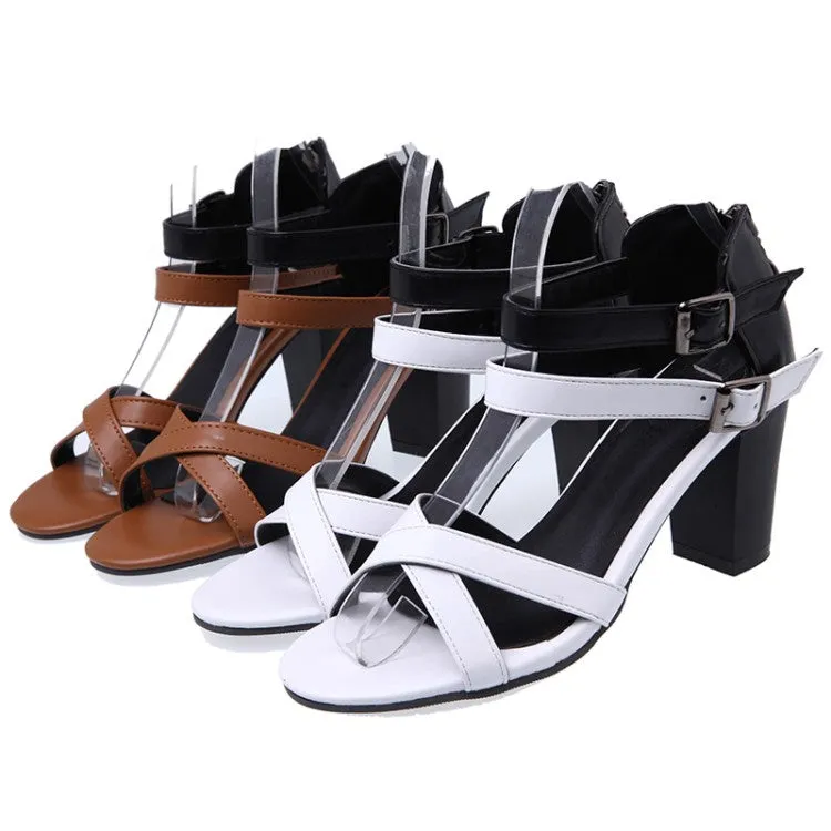 Women's Color Block Double Ankle Strap Block Heel Sandals