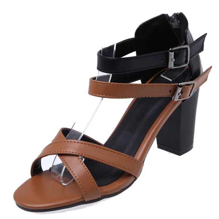 Women's Color Block Double Ankle Strap Block Heel Sandals