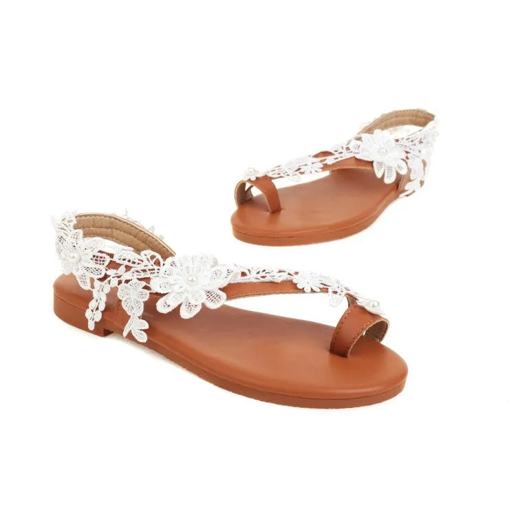 Women's Flip Flops Lace Flora Hollow Out Flat Sandals