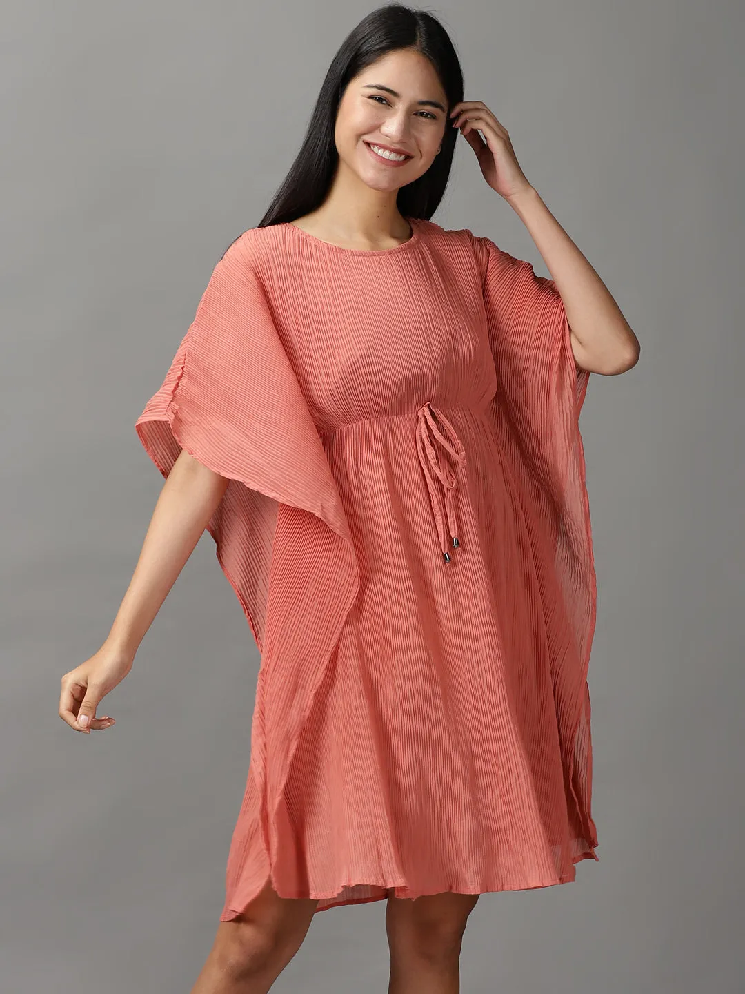 Women's Peach Solid Kaftan Dress