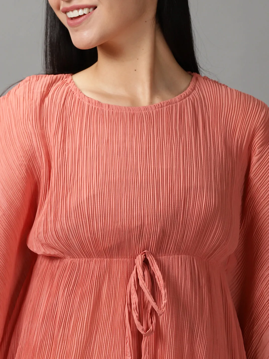 Women's Peach Solid Kaftan Dress