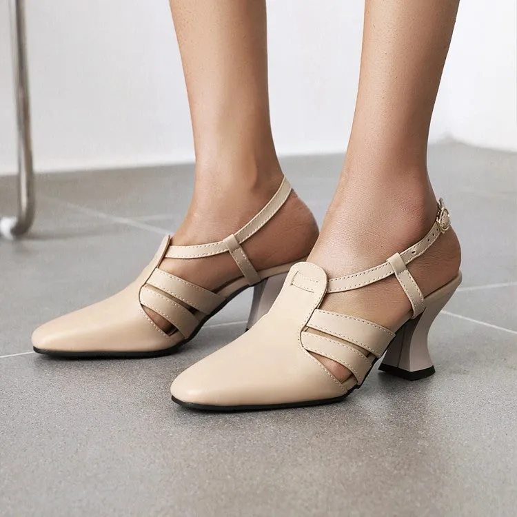 Women's Square Toe Cutout Spool Heel Sandals