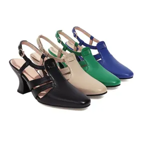 Women's Square Toe Cutout Spool Heel Sandals