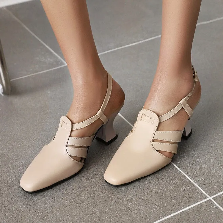 Women's Square Toe Cutout Spool Heel Sandals