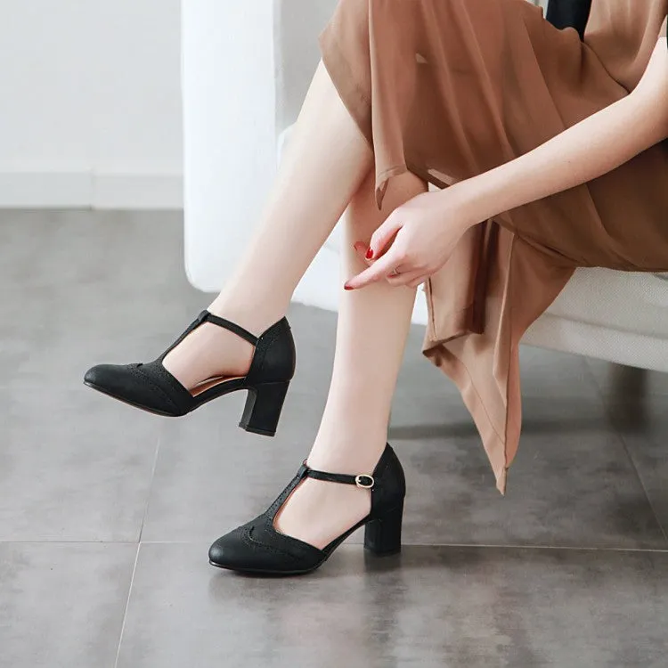 Women's Stitch T Strap Block Chunky Heel Sandals