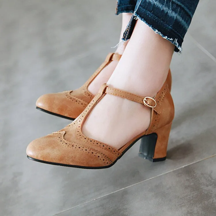 Women's Stitch T Strap Block Chunky Heel Sandals