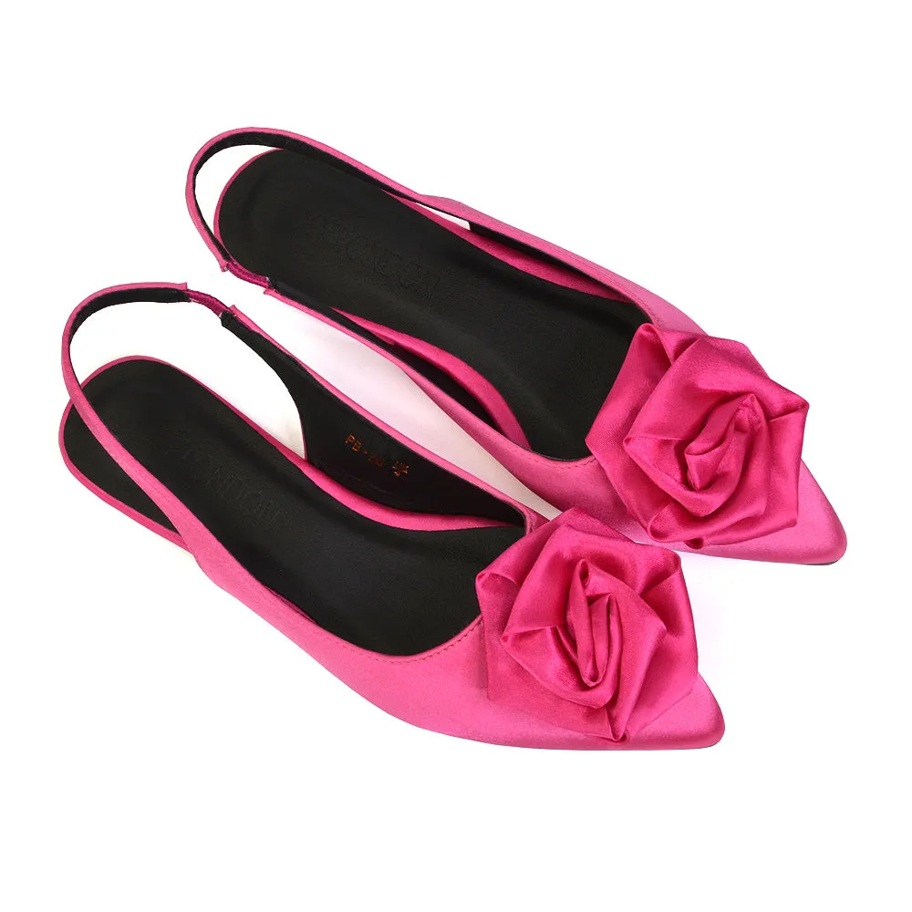 Zooey Rose Pointed Toe Sling Back Flat Ballerina Pump Shoes in Fuchsia