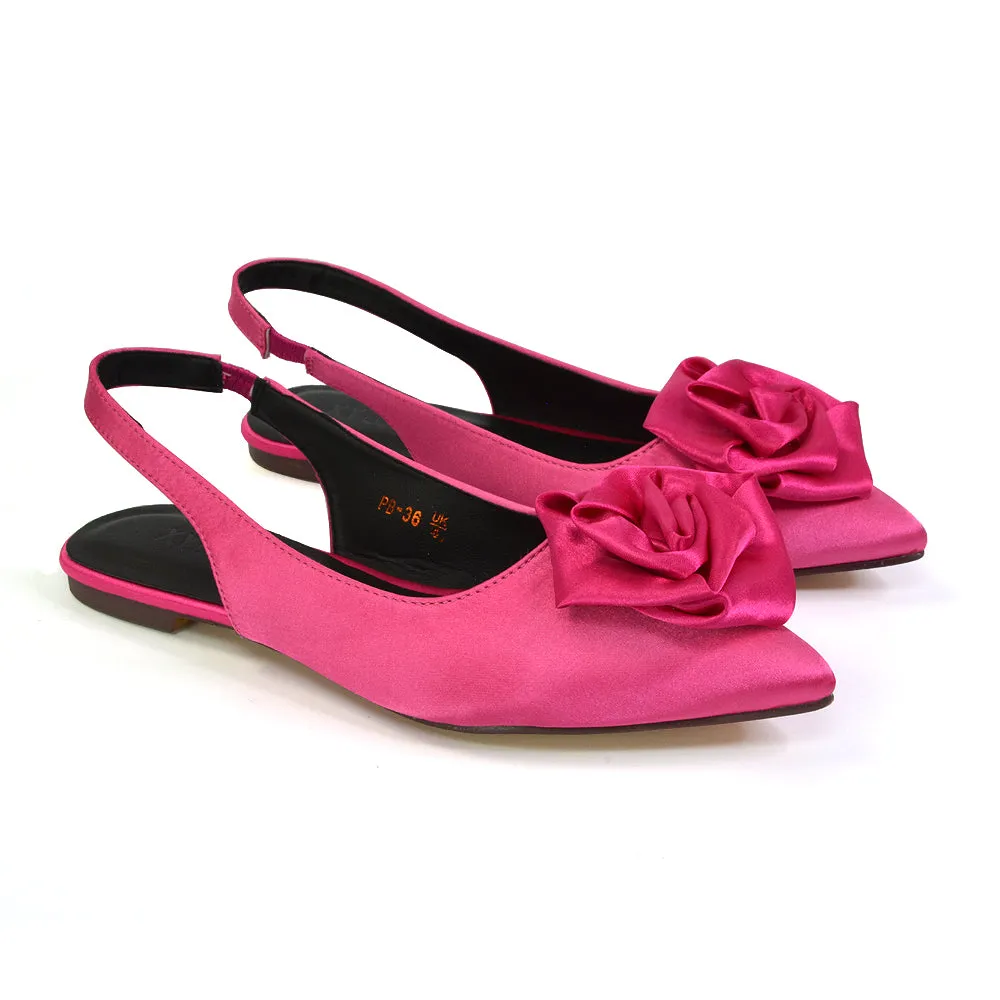 Zooey Rose Pointed Toe Sling Back Flat Ballerina Pump Shoes in Fuchsia